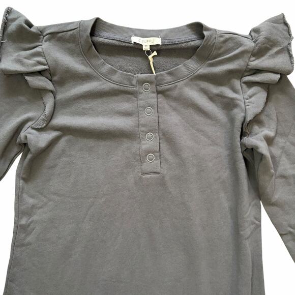 Z Supply Long Sleeve Dress Small Gray Henley Ruffle Modest Minimalist Casual NWT - Picture 3 of 7